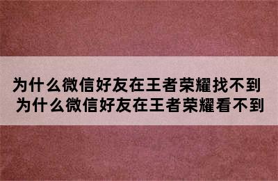 为什么微信好友在王者荣耀找不到 为什么微信好友在王者荣耀看不到